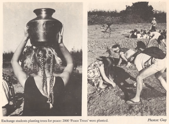 Exchange students planting trees