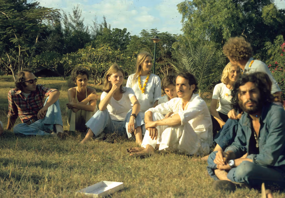 The caravan arrives in Aspiration. From left: Jean-Claude Refuveille, Christine Devin, Ella-Maria in Ashram still, Nicole Elf in coimbatore