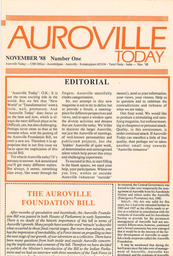 AurovilleToday First Publication