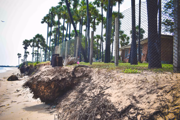 The reception building of the Quiet Healing centre is now 12 metres away from the 'cliff' since the erosion onslaught last year