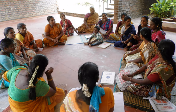 A meeting of the Women’s Self-Help Groups at Auroville Village Action Group