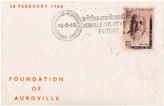 Invitation card sent from the Ashram Post Office to mark the city on the map of the world
