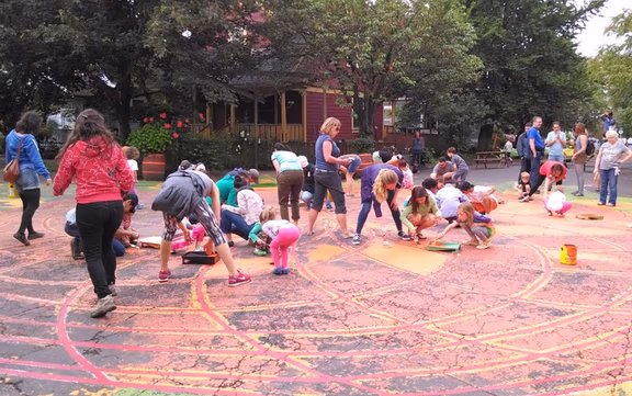 Local residnets in Portland, Oregon, USA, beautifying a public space