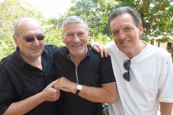 Three Aurovlllans of the first caravan: Gerard Marechal, Janaka and Francois Gautier