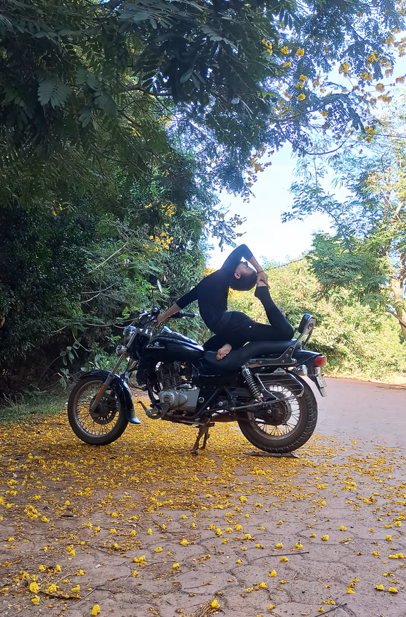 A motor bike can support an advanced hatha yoga posture