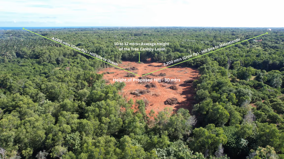 The cleared forest area intended for the hill. “The hill, in providing a wonderful viewpoint of both the Matrimandir and the sea, will encourage real estate speculation and the growth of tourist facilities in  the area