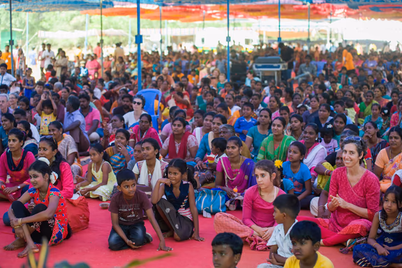 Employees, children and Aurovilians at Auroville Sangamam, 2018