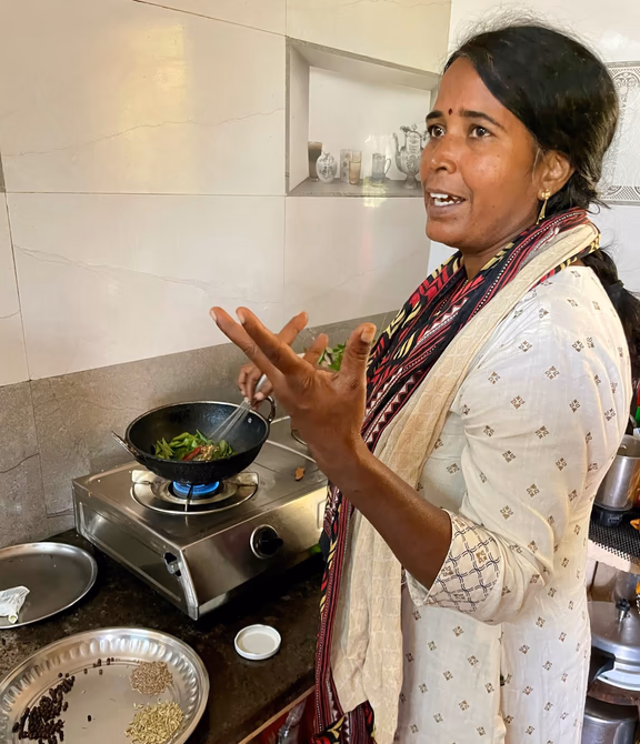 Parvathi giving a Food as Medicine cooking demonstration