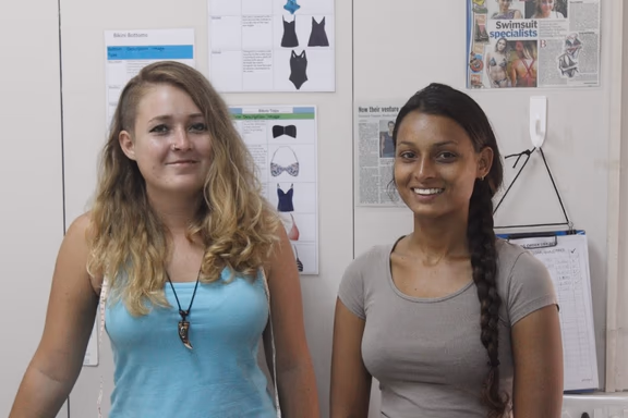 Dasha (left) and Suhasini in the Esendi Swimwear workshop
