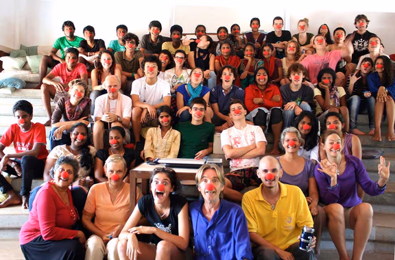 Students and teachers of Future School learnings to clown