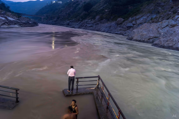 The confluence of the rivers Alaknanda and Bhagirathi, where the river becomes Ganga