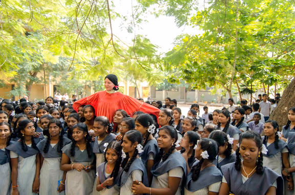 Tsunamika arrives at one of the schools around Auroville
