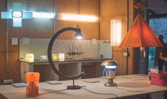 Examples of table-top, suspended and wall mounted light fixtures from ‘Illuminating 2023’