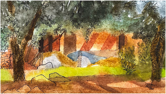 A water colour by Audrey Wallace Taylor, gifted to Dustudio, 2012