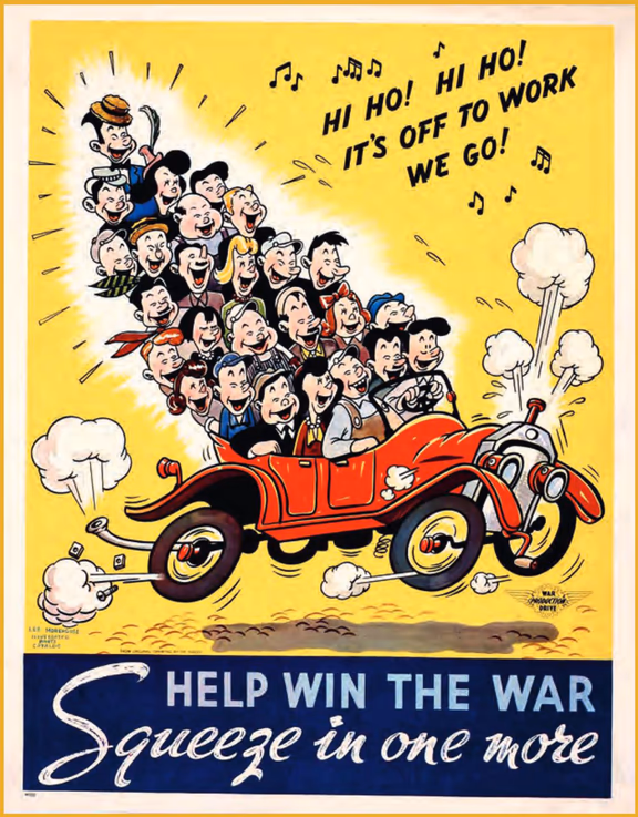 A 1940's poster promoting ride-sharing in America
