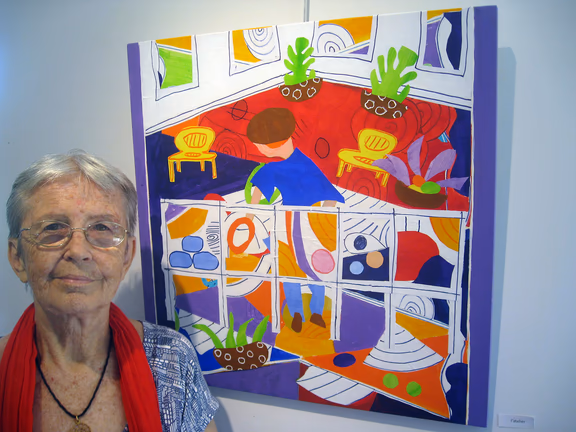 Eva with one of her artworks